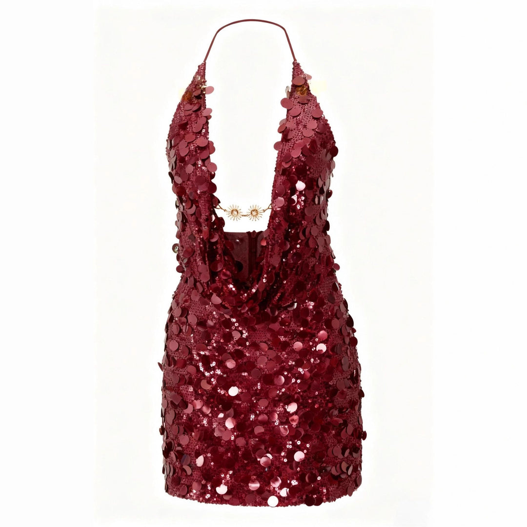 Damen Glitzerndes Minikleid mit tiefem V-Ausschnitt und Troddel-Applikationen Drune