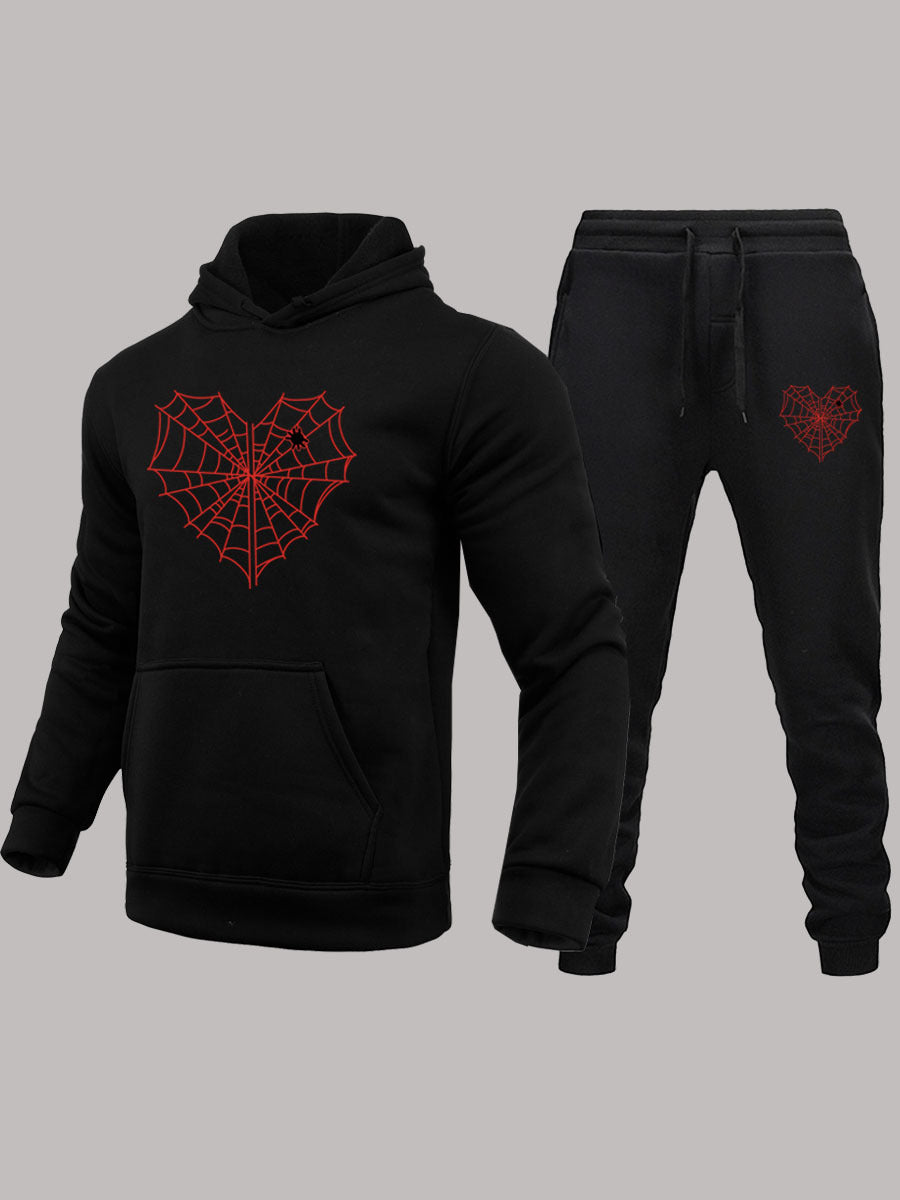 Damen Kapuzenpullover und Jogginghose Set mit kreativem Spinnennetz-Motiv Drune