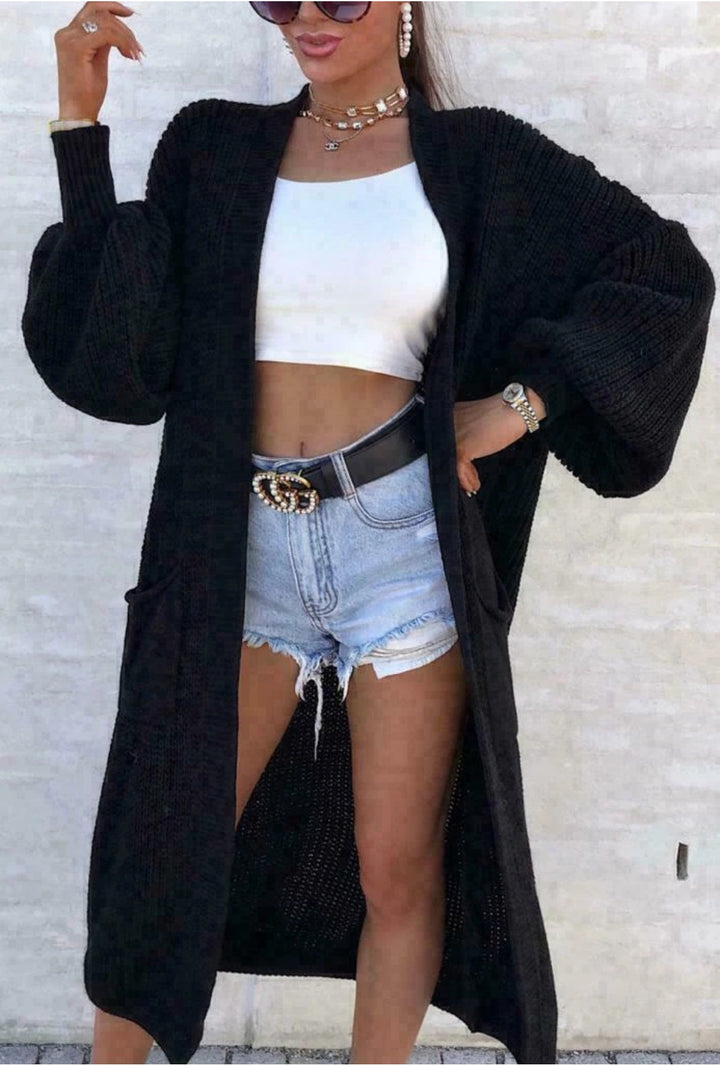 Damen Strickmantel mit weitem Schnitt und tiefen Taschen Drune