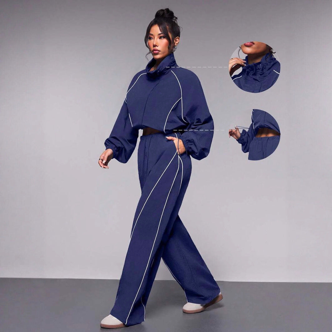 Damen sportliche Oberteil mit hohem Kragen und elastischen Details Drune
