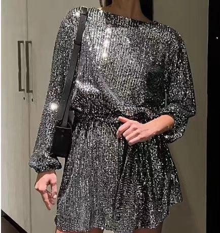 Damen Paillettenkleid mit weitem Schnitt und eleganter Taillierung Drune