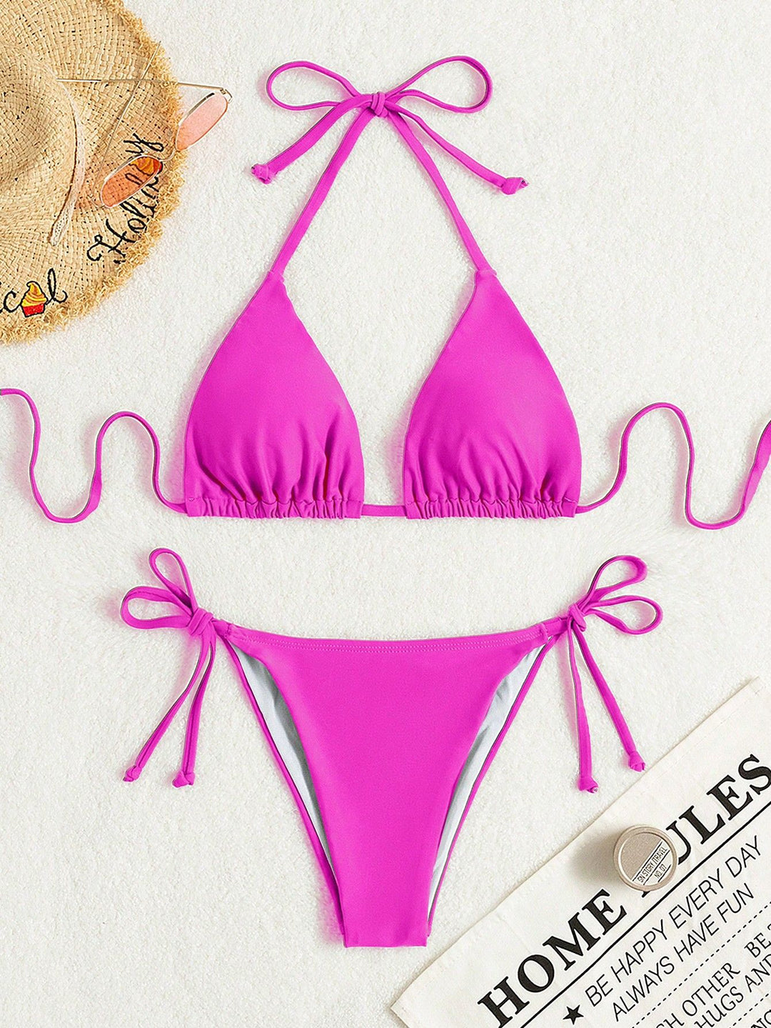Damen Triangel-Bikini mit verstellbaren Bändern und elastischem Taillenbund Drune