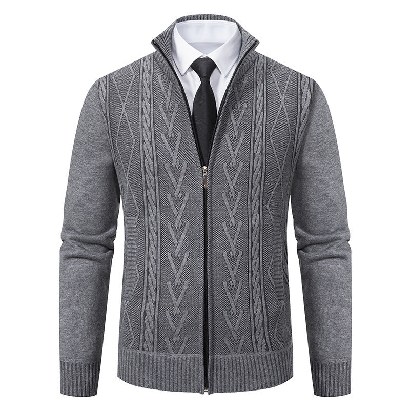 Herren Strickjacke mit Zopfmuster und durchgehendem Reißverschluss Drune