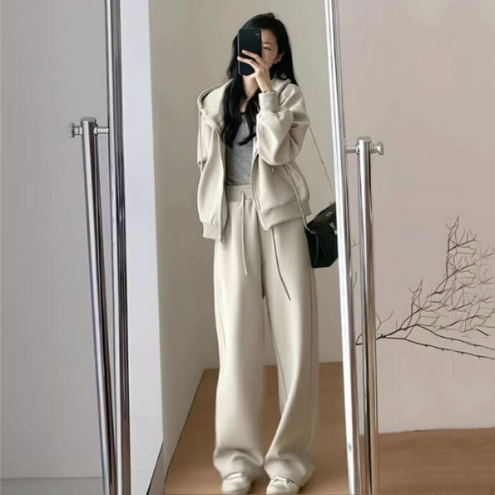 Damen Oversized Freizeit-Hoodie-Set mit tiefem Schnitt und lässigen Hosen Drune