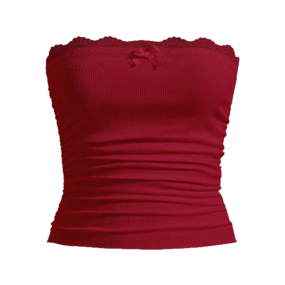 Damen Bandeau-Oberteil mit Spitzenbesatz und figurbetontem Schnitt Drune