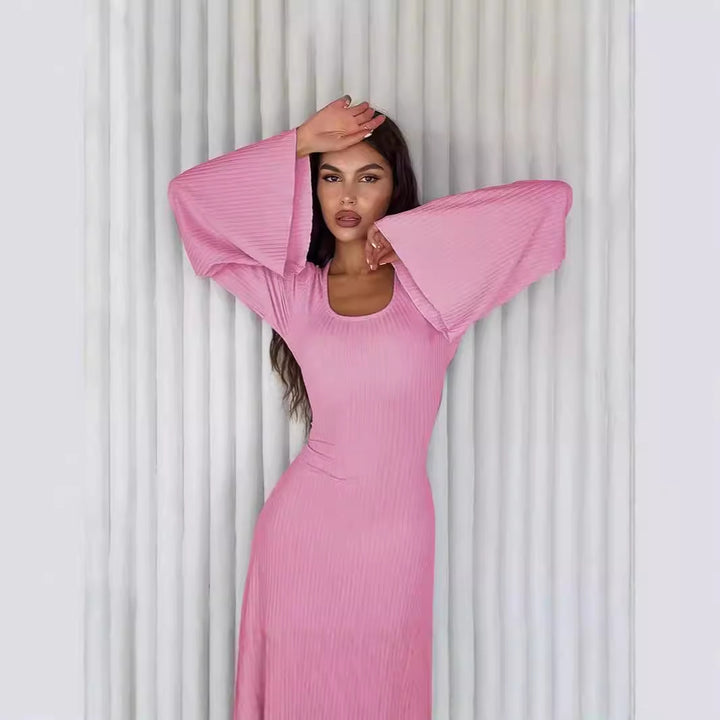 Damen Maxikleid mit langem, weitem Ärmel und elegantem Quadrat-Ausschnitt Drune