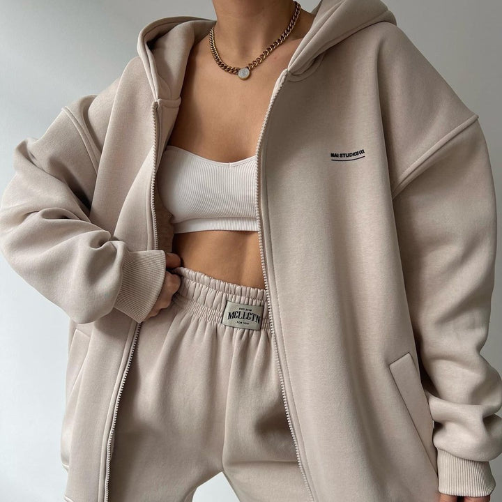 Damen lässiger Oversized Hoodie mit durchgehendem Reißverschluss und praktischen Kängurutaschen Drune
