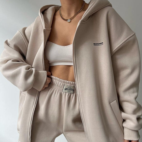 Damen lässiger Oversized Hoodie mit durchgehendem Reißverschluss und praktischen Kängurutaschen Drune