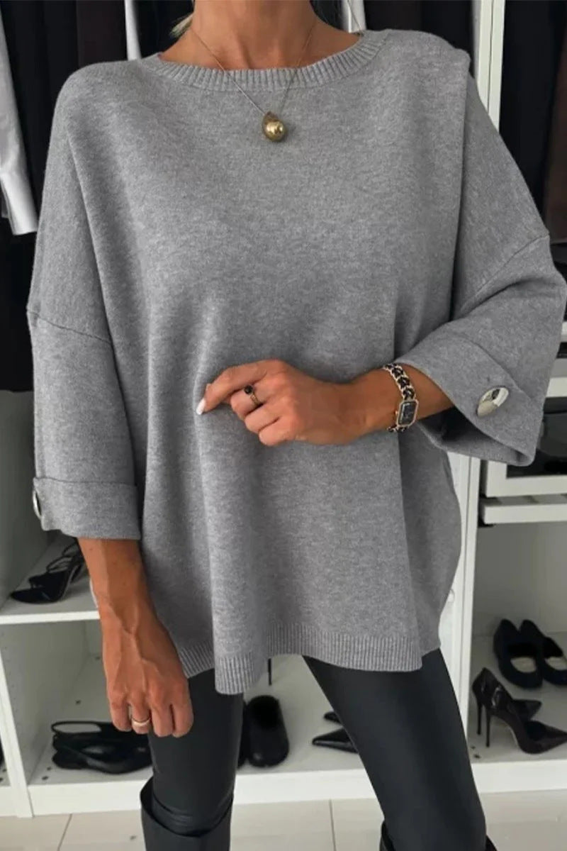 Damen modischer oversized Pullover mit eleganten Knopfdetails Drune