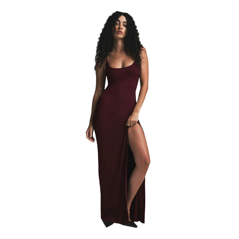 Damen Figurbetontes Maxikleid mit hohem Schlitz Drune