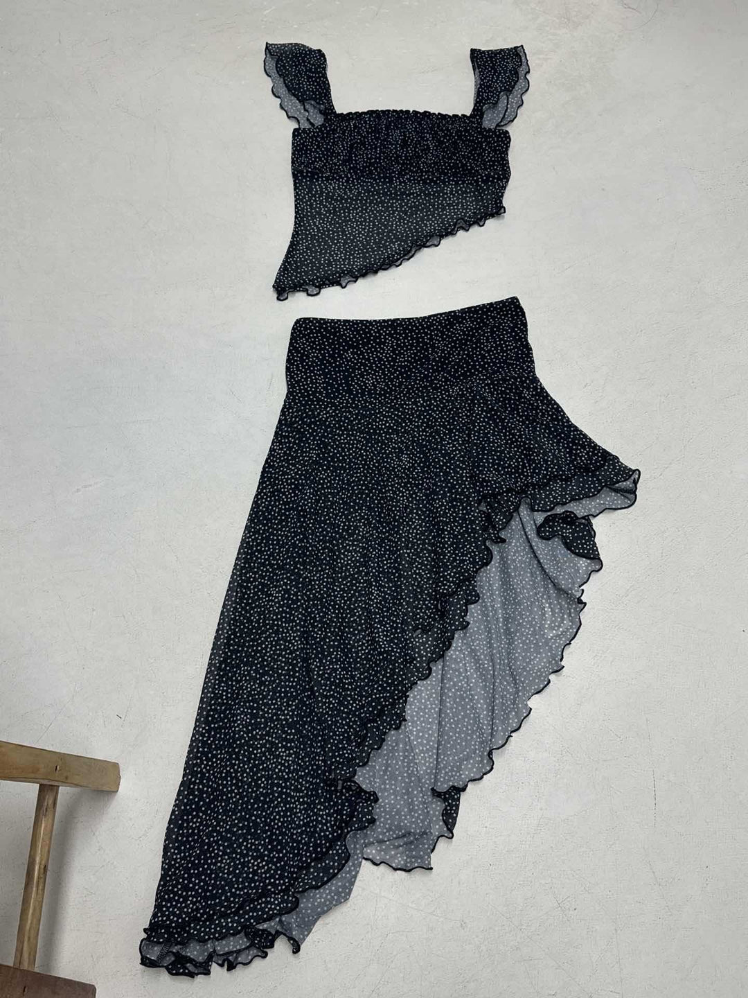 Damen asymmetrischer Volantrock mit zarten Rüschendetails Drune