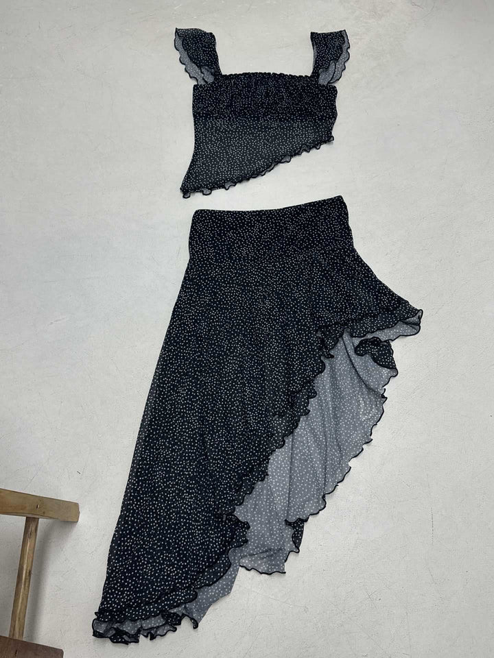 Damen asymmetrischer Volantrock mit zarten Rüschendetails Drune