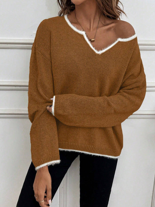 Damen Strickpullover mit modernem V-Ausschnitt und lässigem Schnitt Drune