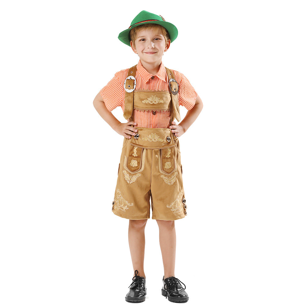 Unisex nan traditionelles Kinder Trachten-Set Lederhose mit Stickerei und kariertem Hemd Drune