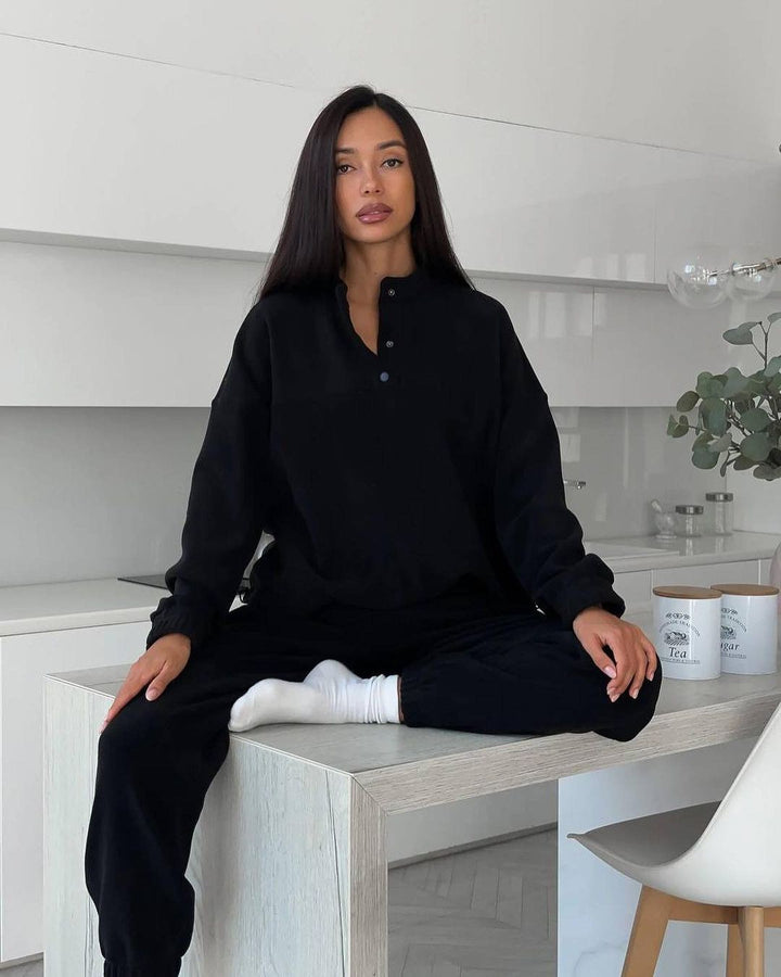 Damen Freizeitlicher Fleece-Pullover mit halber Knopfleiste und lässigem Schnitt Drune
