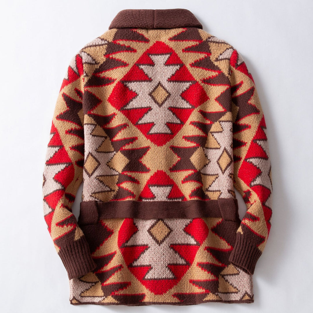 Damen Strickjacke mit geometrischem Muster und breitem Kragen Drune