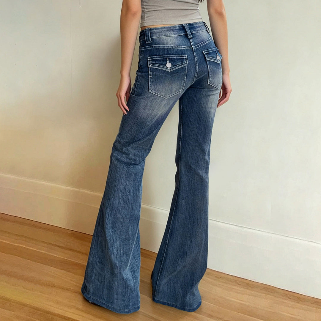 Damen Flared Jeans im lässigen Vintage-Stil mit hohem Bund und stylischen Waschungen Drune