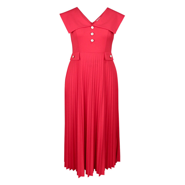 Damen plissiertes Maxikleid mit eleganten Knopfdetails Drune