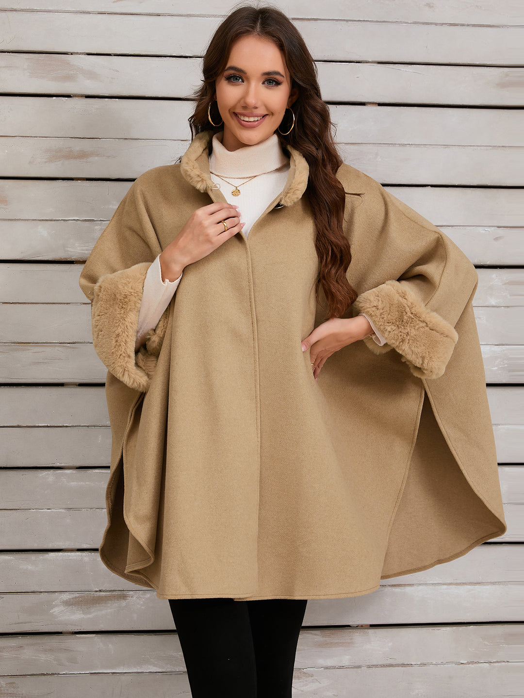 Damen Übergroße Umarmende Poncho mit Kuschelfutter Drune