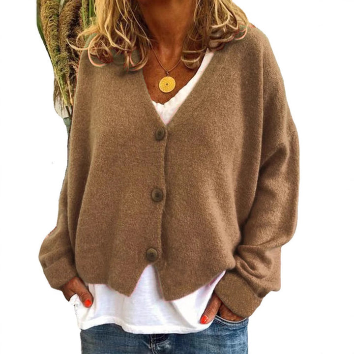 Damen Lässiger Strickcardigan mit offenem Design und knöpfbarem Verschluss Drune