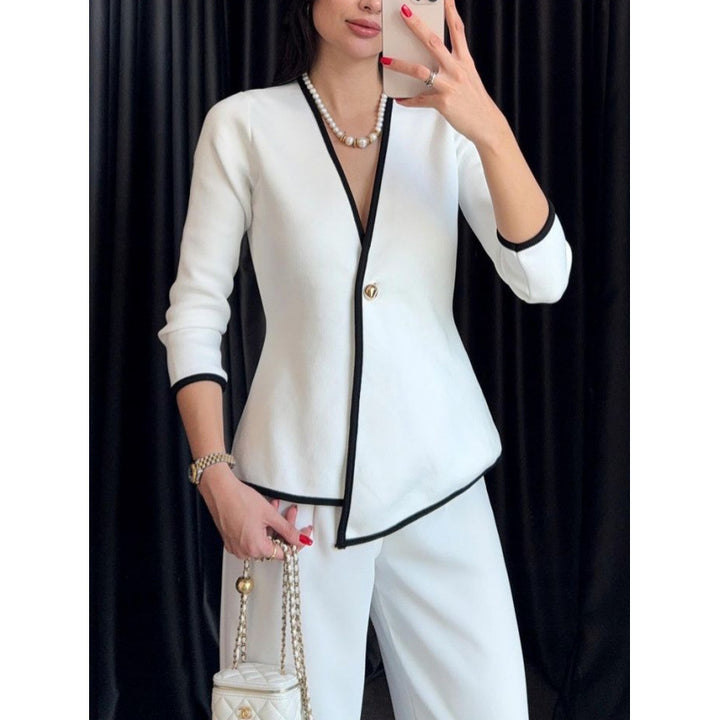 Damen elegante Jacke mit asymmetrischem Schnitt und metallischem Knopf Drune