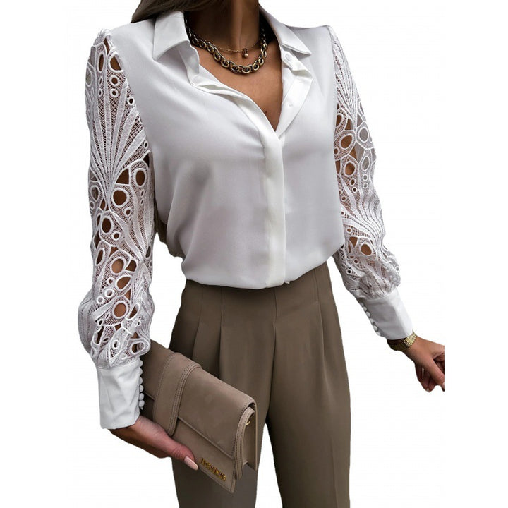 Damen Elegante Bluse mit romantischen Spitzenärmeln Drune