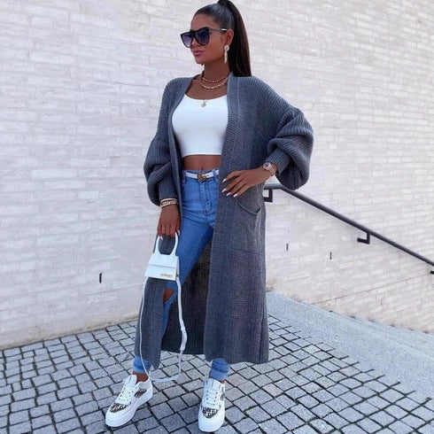 Damen Großer Strickcardigan mit tiefen Taschen und großzügigen Ärmeln Drune