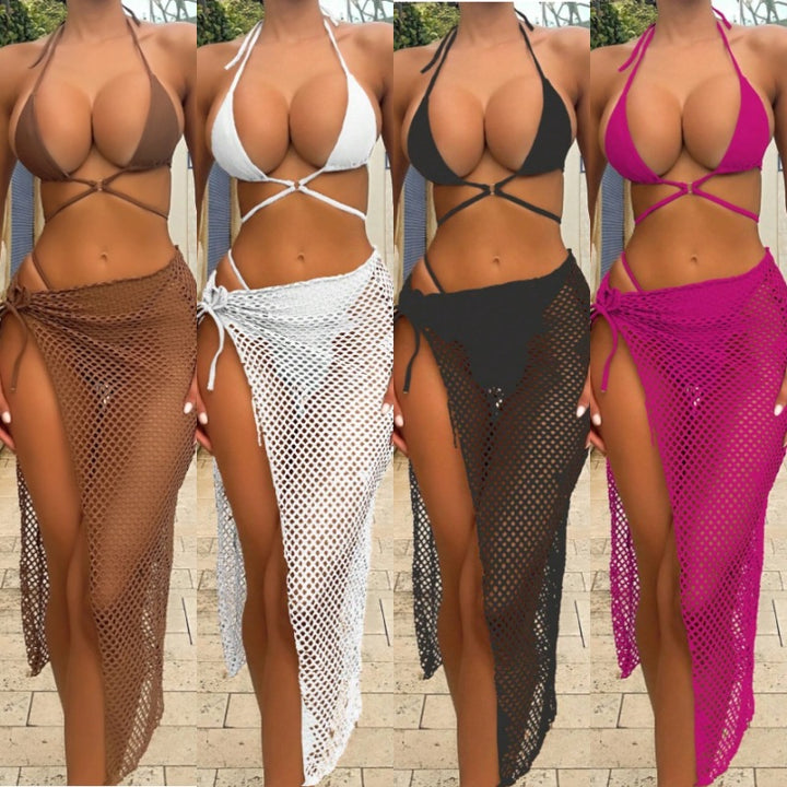 Damen Bikini-Set mit transparentem Netzrock und Triangel-Oberteil Drune