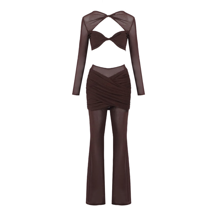 Damen Outfit-Set mit Langarmoberteil und stilvollem Wickelrock Drune