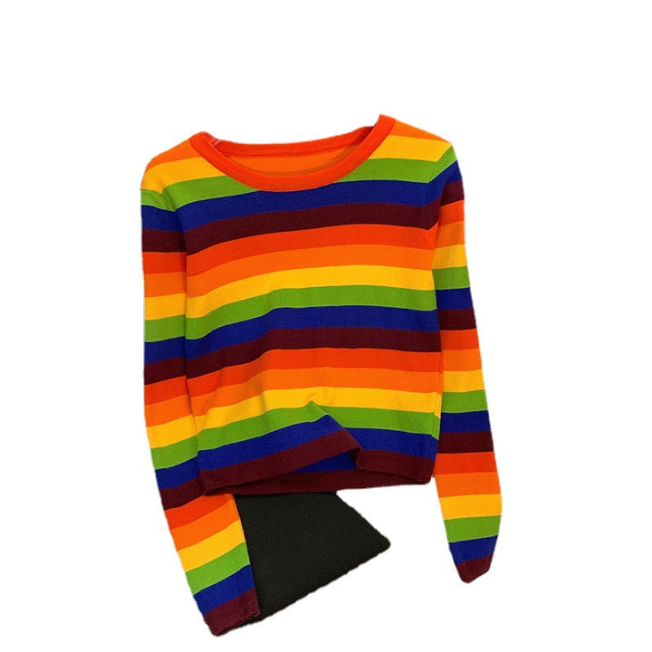 Damen langärmliges gestreiftes Shirt mit farbenfrohem Design Drune