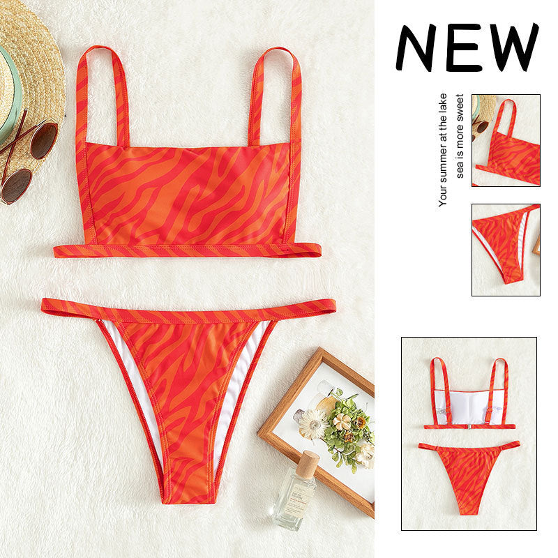 Damen Bikini-Set mit verstellbaren Trägern und animalischem Muster Drune