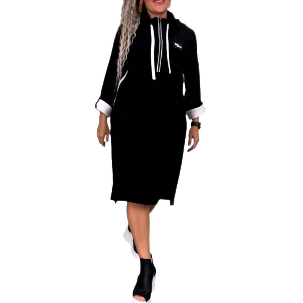 Damen Kapuzenkleid mit seitlichen Taschen und modischem Farbkontrast Drune