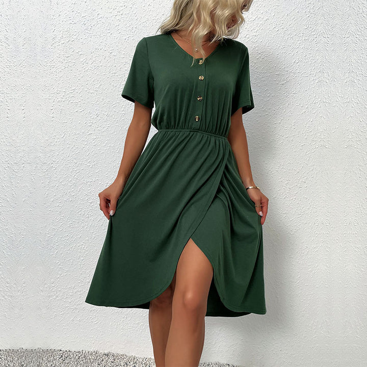 Damen Kurzes Kleid mit Knopfdetails und elastischem Bund Drune