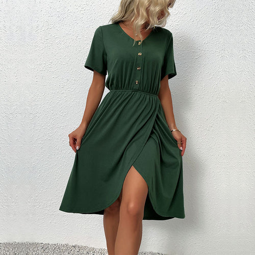 Damen Kurzes Kleid mit Knopfdetails und elastischem Bund Drune