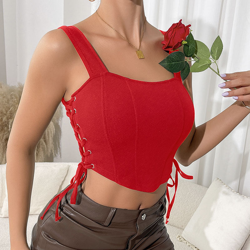 Damen Korsett-Crop-Top mit seitlichem Schnürdetails Drune