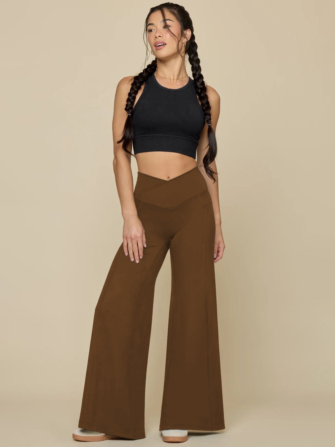Damen elegante High-Waist Freizeithose mit weitem Bein und praktischen Taschen Drune