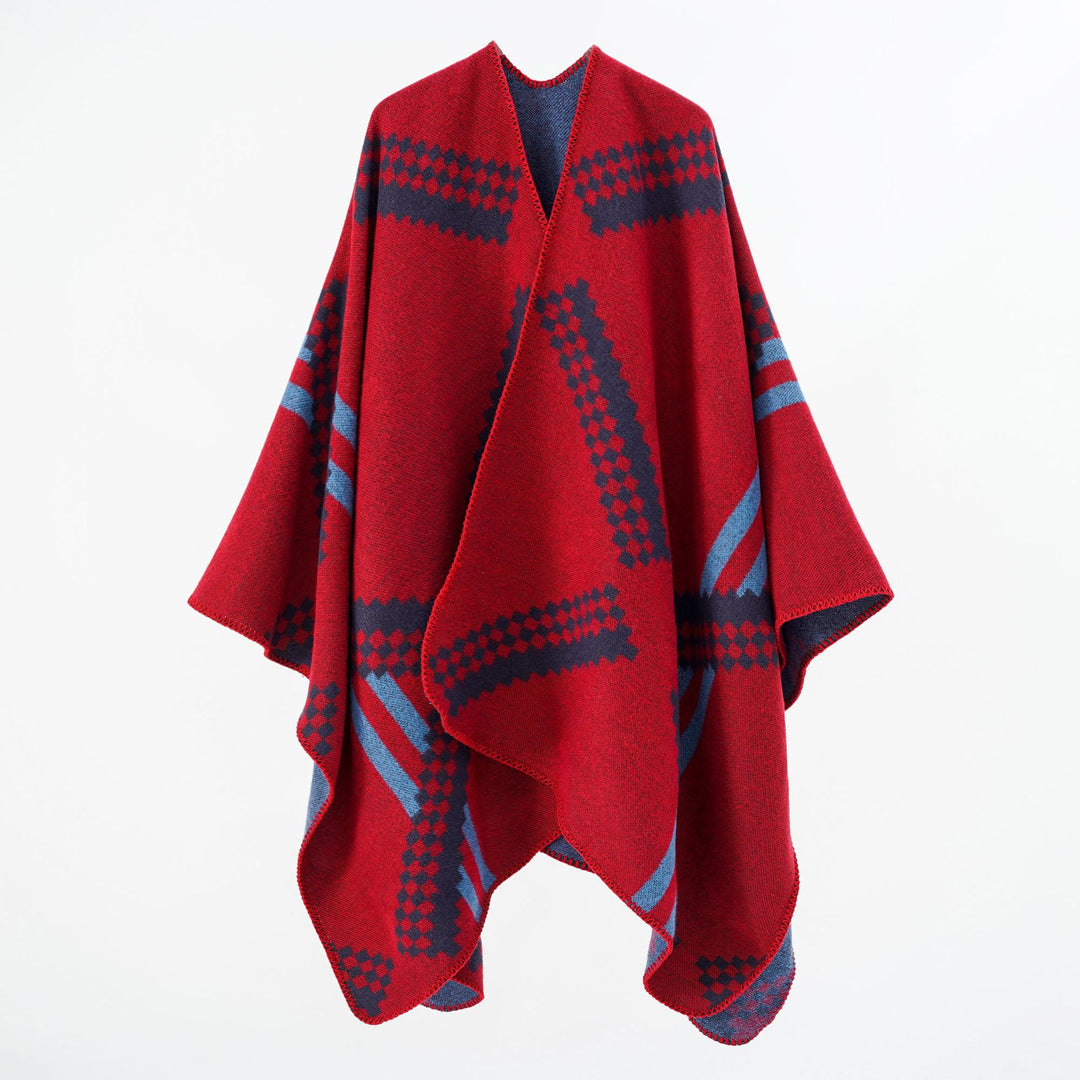 Damen Wickelponcho mit modernem geometrischem Muster und qualitativ hochwertiger Verarbeitung Drune