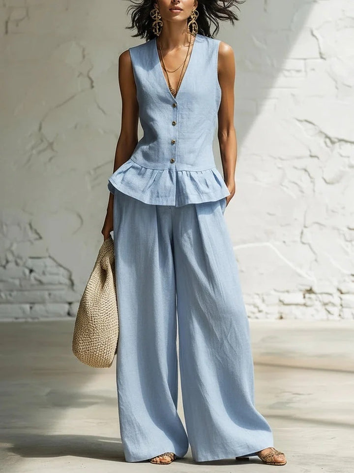 Damen lässiger Jumpsuit mit peplum Schnitt und Knopfdetails Drune