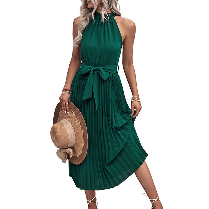 Damen Plissee-Maxikleid mit elegantem Taillengürtel Drune