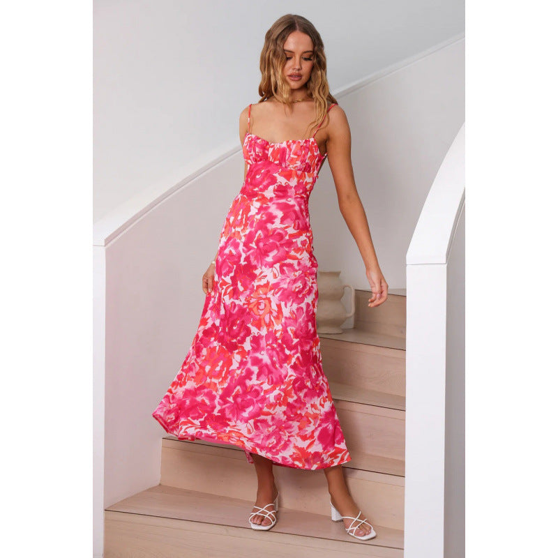 Damen Maxikleid mit Volantoberteil und verstellbaren Trägern Drune