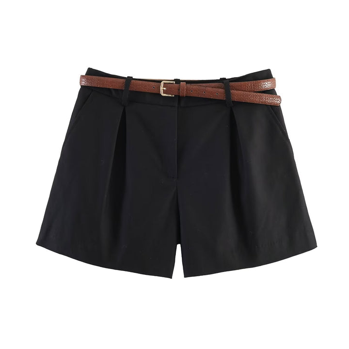 Damen High-Waist Shorts mit elegantem Faltenwurf und schmalem Gürtel Drune