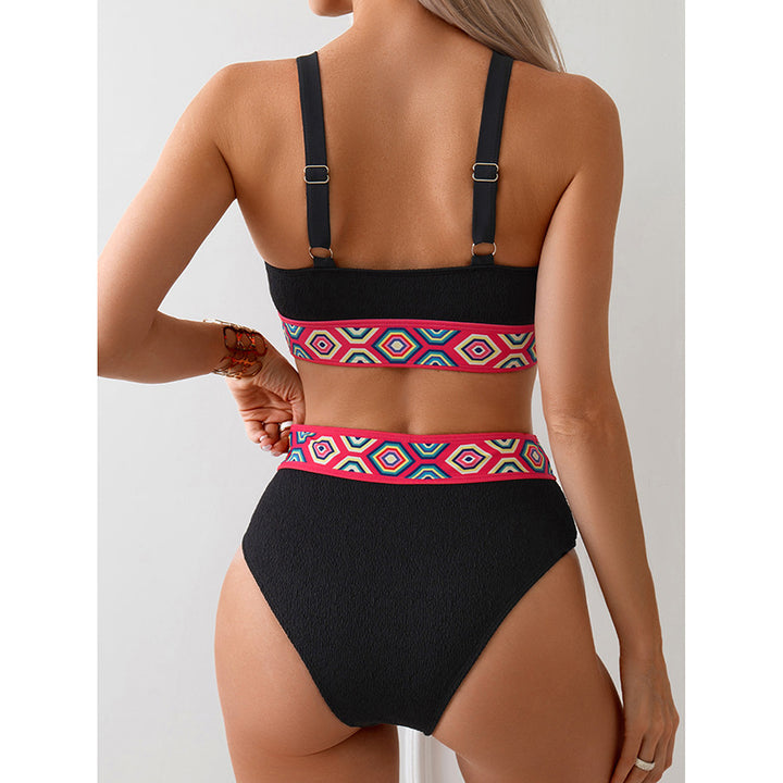 Damen Sportlicher Hochtaillen-Bikini mit buntem elastischen Bund Drune