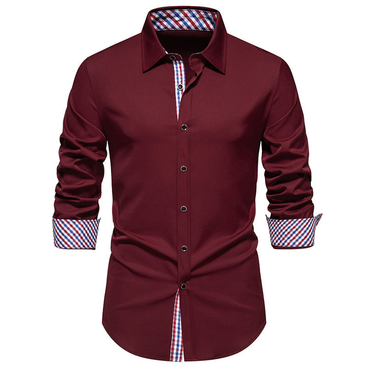 Herren elegantes Langarmhemd mit modernen Karodetails Drune