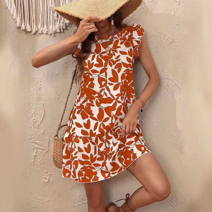 Damen Sommerkleid mit Rüschendetails und floralem Muster Drune