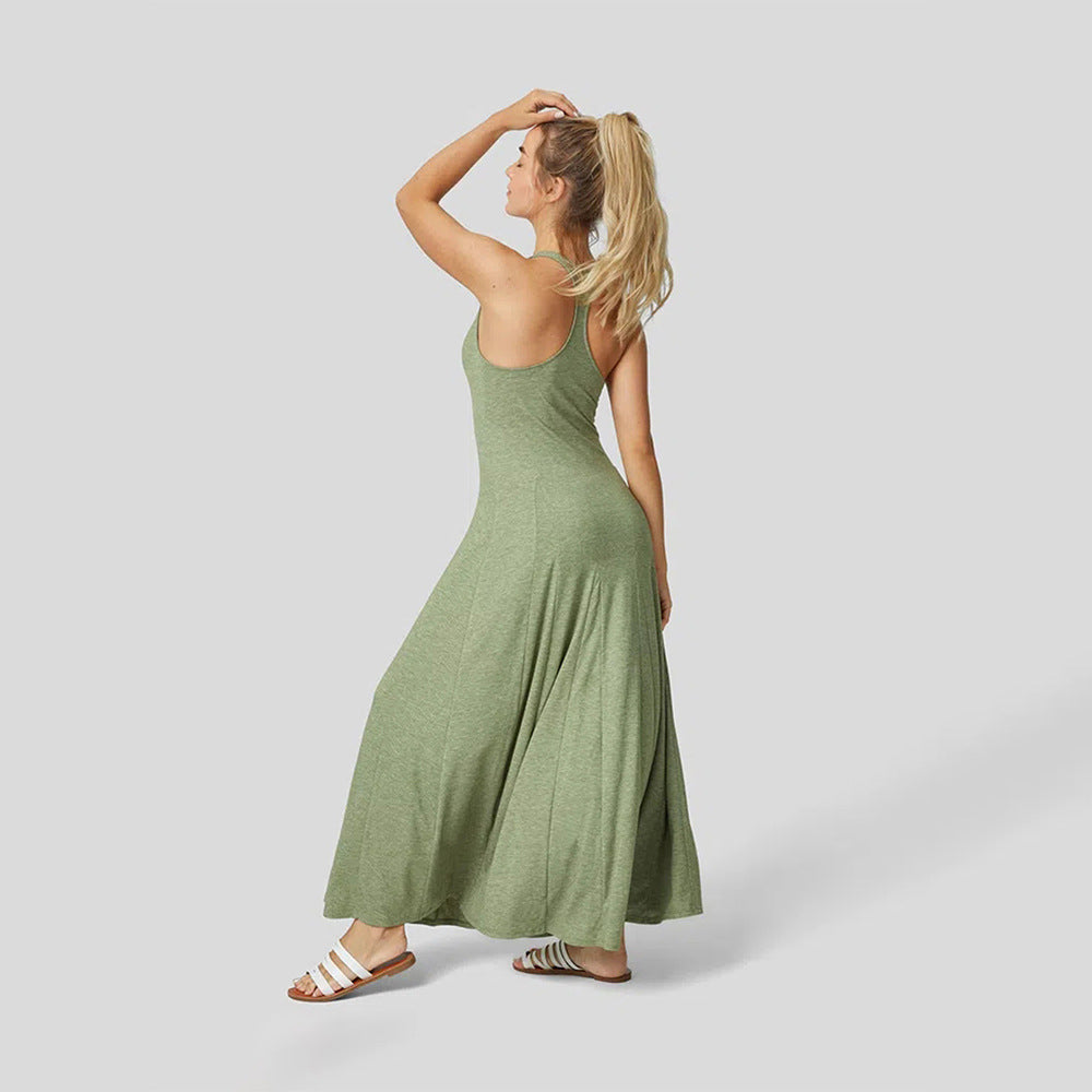 Damen Maxikleid mit fließendem Schnitt und elegantem Rundhalsausschnitt Drune