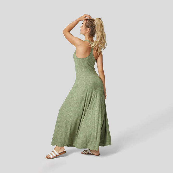 Damen Maxikleid mit fließendem Schnitt und elegantem Rundhalsausschnitt Drune