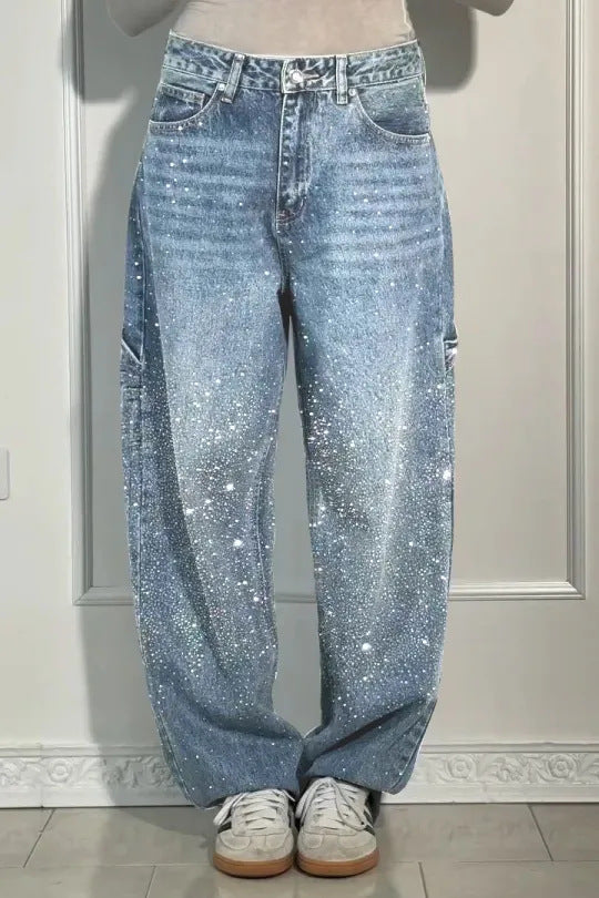 Damen modische Mom-Jeans mit schimmernden Details Drune