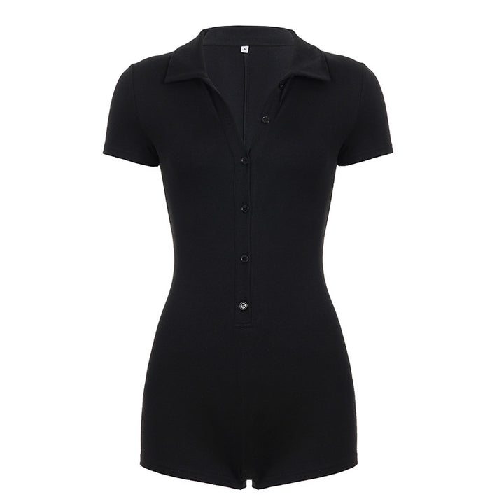 Damen Kurzarm-Jumpsuit mit Knopfleiste und elegantem Polokragen Drune