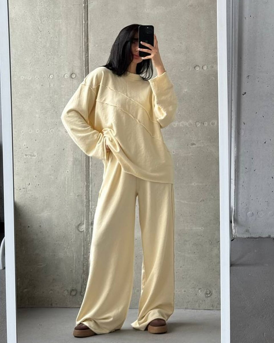 Damen lässiger Oversized Sweater und weite Sporthose Set Drune
