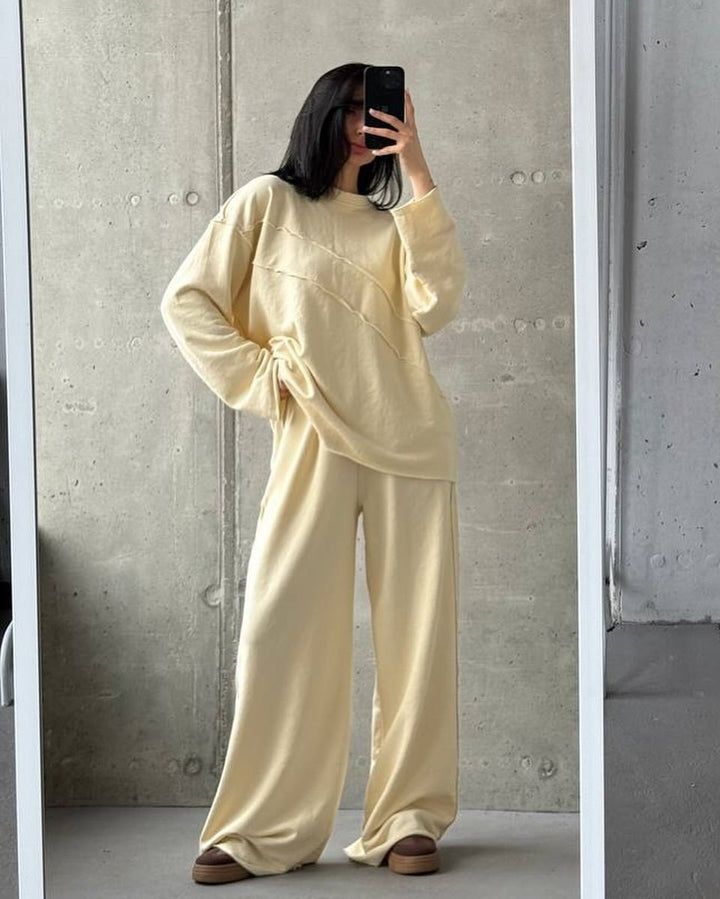 Damen lässiger Oversized Sweater und weite Sporthose Set Drune